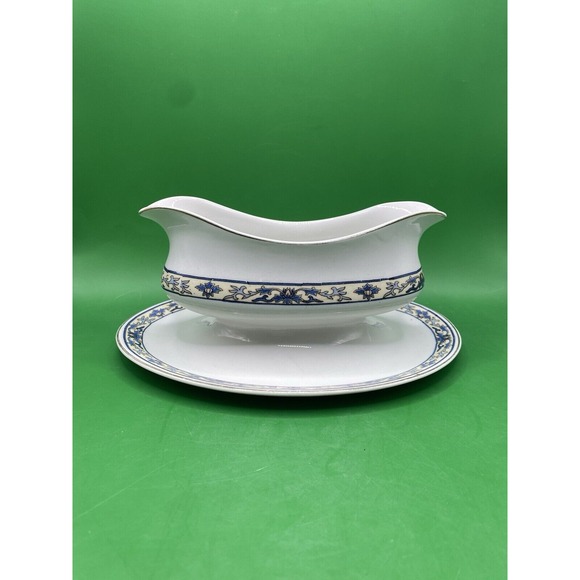 Alfred Other - Vtg Alfred Meakin England Gravy Boat W/Underplate Blue Ivory Floral